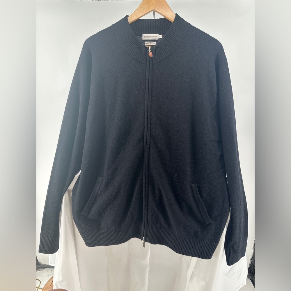 Peter Millar men’s black cashmere wool full zip sweater